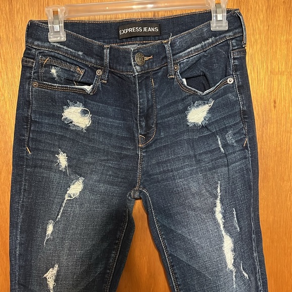 Express Jeans Legging MIA Midrise 8s NWOT Destructed Dark Wash - Picture 2 of 12